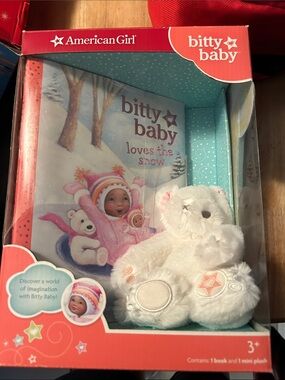 American Girl Bitty Baby White Plush Bear with Colorful Storybook